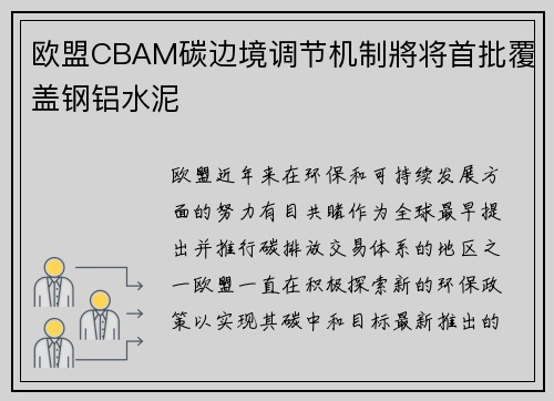 欧盟CBAM碳边境调节机制將将首批覆盖钢铝水泥
